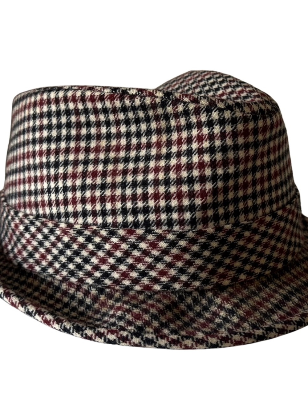 Pendleton Houndstooth Wool Bucket Hat in Black, White, Burgundy